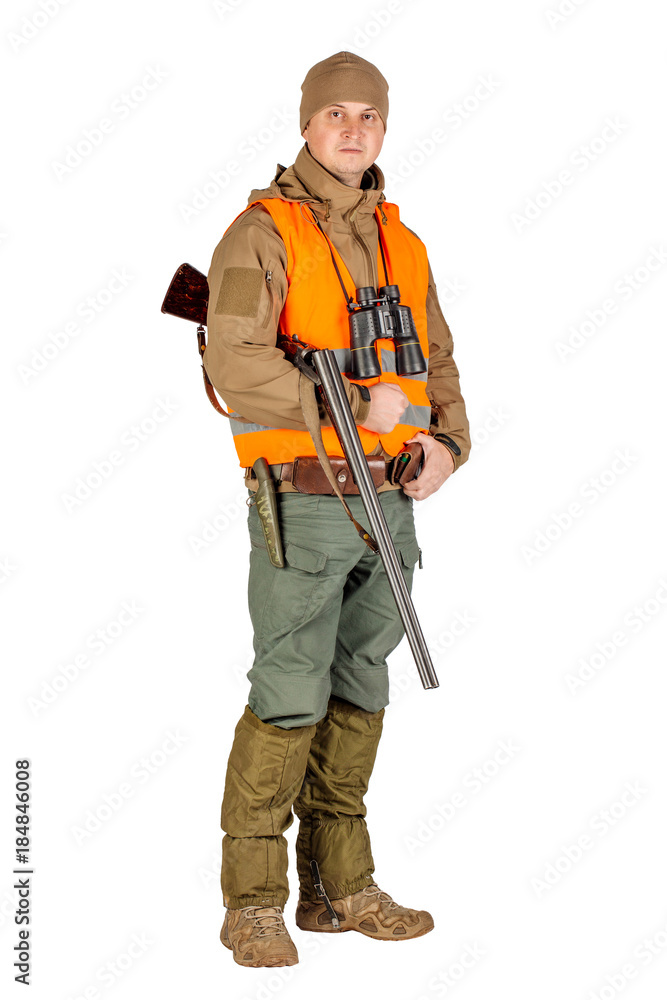 male hunter with double barreled shotgun male hunter with double barreled shotgun