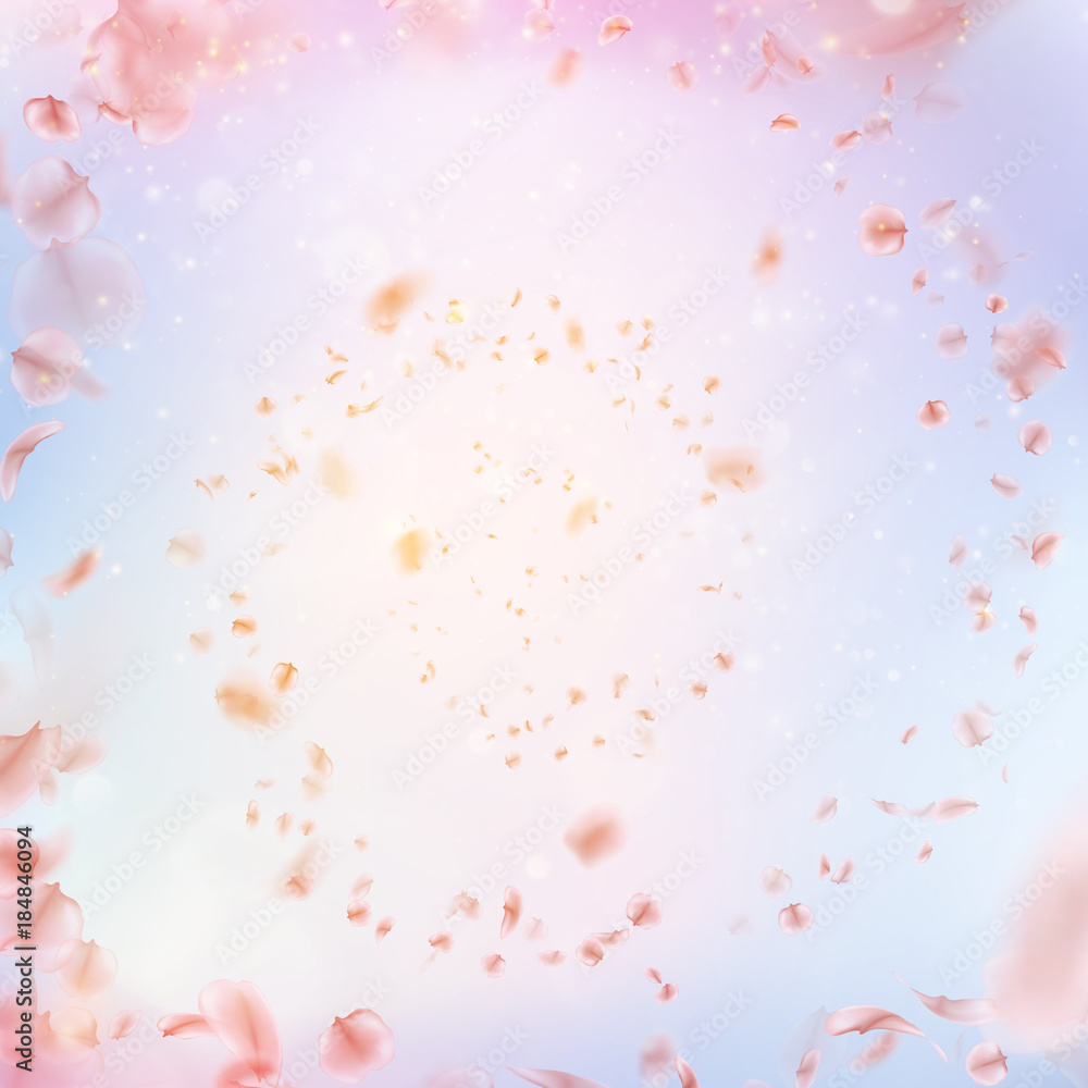 Obraz premium Sakura flying downwind petals on wind. EPS 10 vector