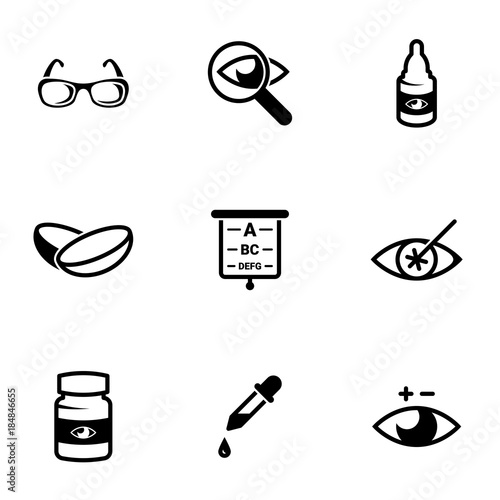 Set of simple icons on a theme Optometry, vector, design, collection, flat, sign, symbol,element, object, illustration, isolated. White background photo