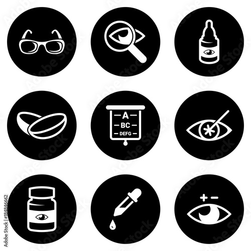 Set of simple icons on a theme Optometry, vector, design, collection, flat, sign, symbol,element, object, illustration, isolated. White background photo
