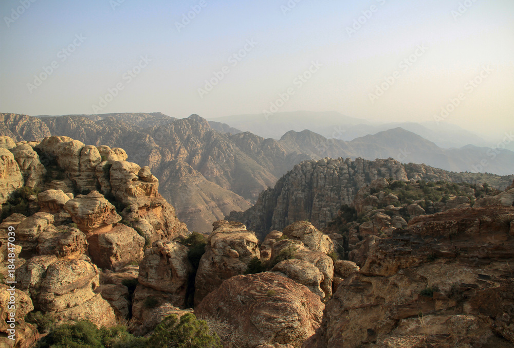 mountain in Dana Biosphere Reserve in jordan - obrazy, fototapety, plakaty 