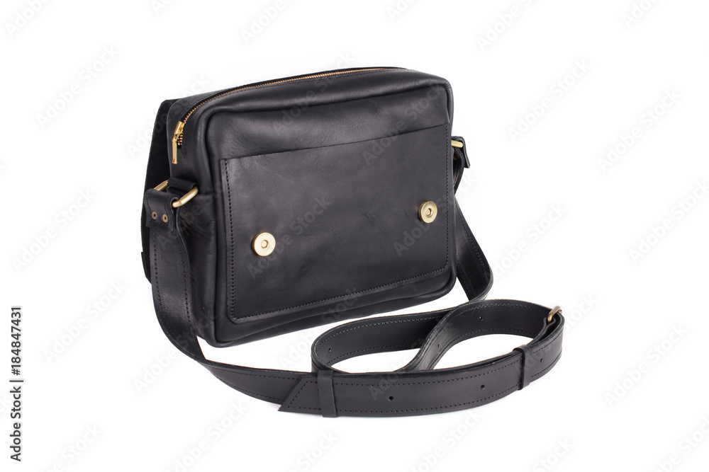 Naklejka premium Leather bag on a white background, isolated