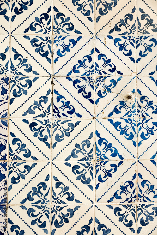 Amazing old ceramic wall for interior and exterior background. Lisbon, Portugal