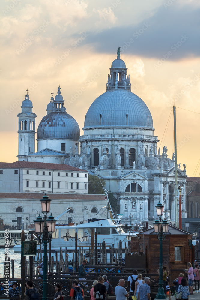 Santa Maria della Salute basilica with gondolas, Venice