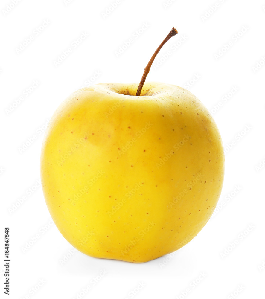 Ripe yellow apple on white background