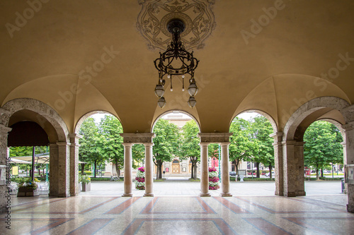 Arches of the Quadriportico gallery in Bergamo, Italy photo