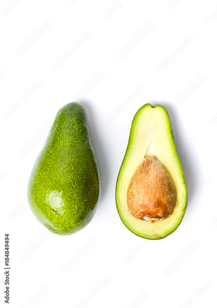 Avocado slices isolated on white background