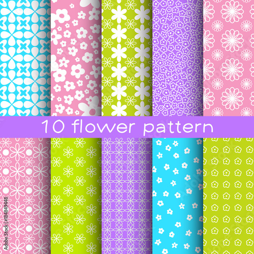 10 different flower vector seamless patterns. Endless texture for wallpaper, fill, web page background, surface texture.