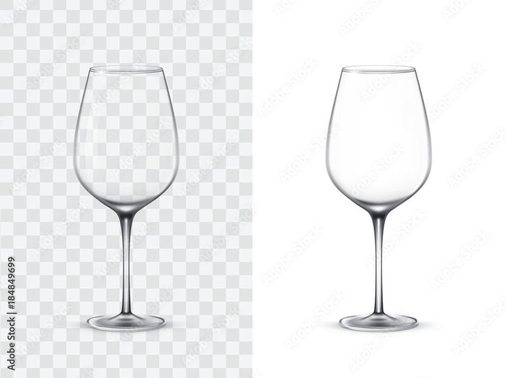 Realistic wine glasses, vector illustration isolated on white and transparent  background. Mock up, template of glassware for alcoholic drinks Stock  Vector | Adobe Stock