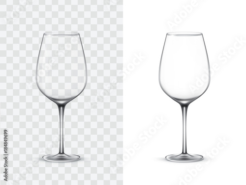 Realistic wine glasses, vector illustration isolated on white and transparent background. Mock up, template of glassware for alcoholic drinks