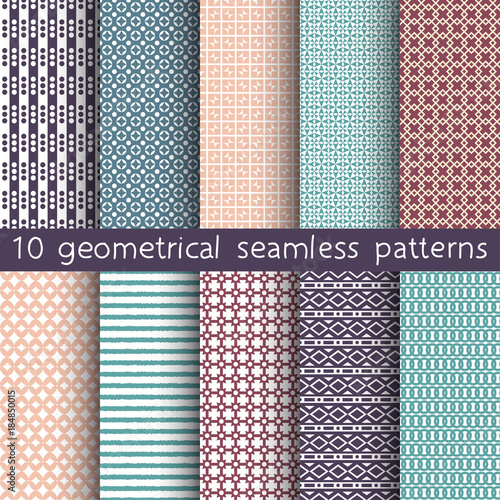 10 seamless patterns for universal background. Endless texture can be used for wallpaper, pattern fill, web page background. Vector illustration for web design.