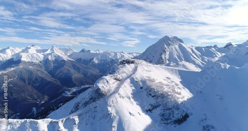 Aerial landscape view of Caucasus Mountains in Gorky Gorod, Sochi, Russia.