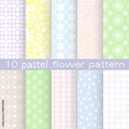 10 different flower vector seamless patterns. Texture can be used for wallpaper, pattern fills, web page, background.