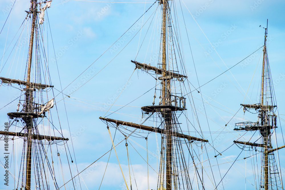 Old pirate frigate and boats in St-Malo Old pirate frigate and boats in St-Malo