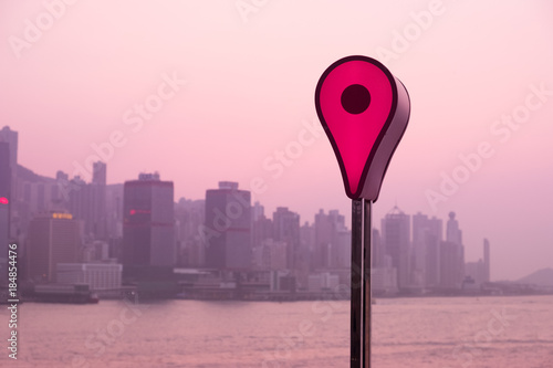 Map pin on sunset view location in Hongkong toned photo photo