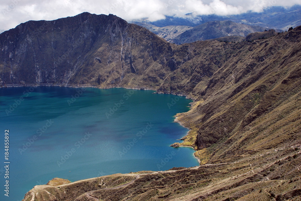 View of Quilotoa a water filled caldera in the west of Ecuador
