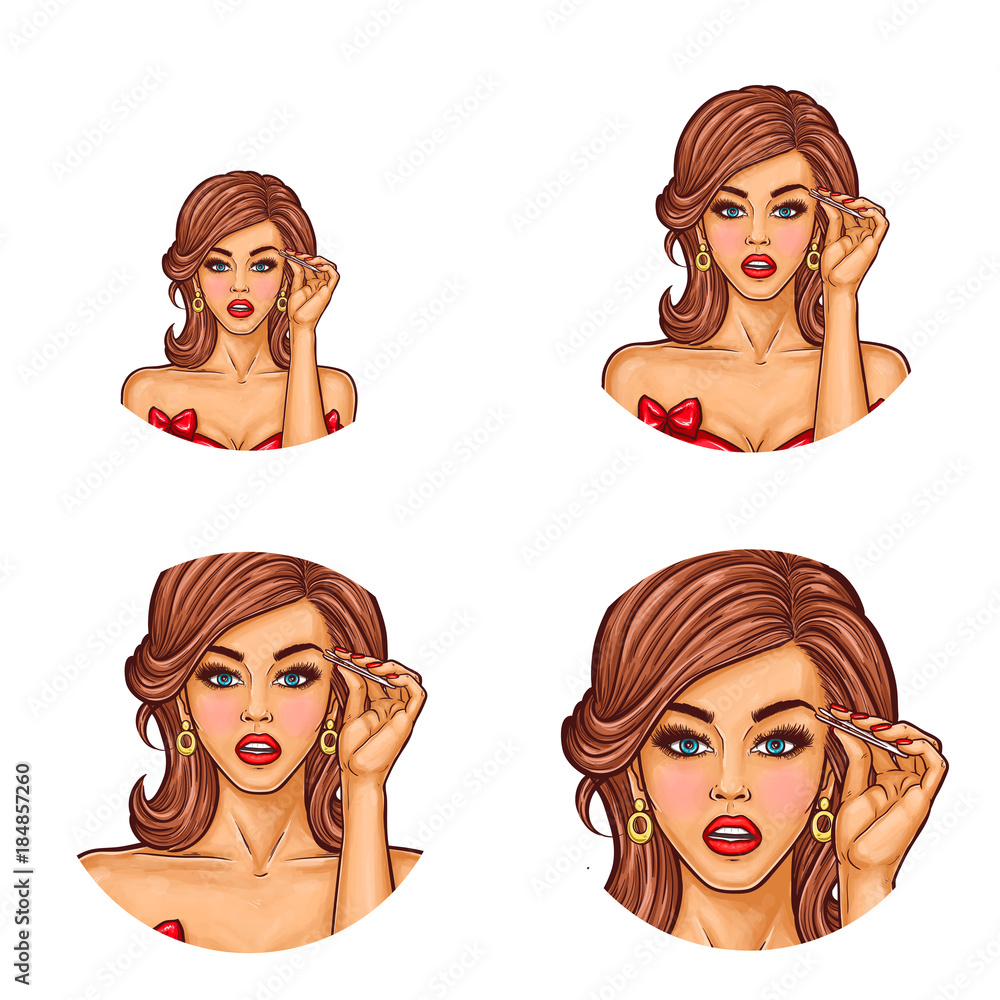 Set Contour Round Icons Different Female Stock Vector (Royalty