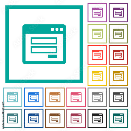 Login window flat color icons with quadrant frames
