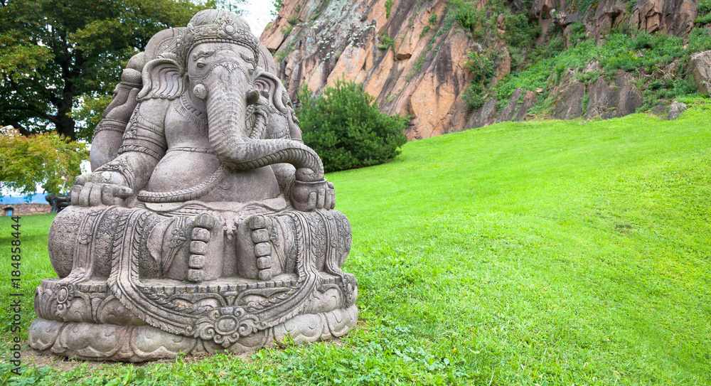 Ganesha statue in a beautiful mountain garden