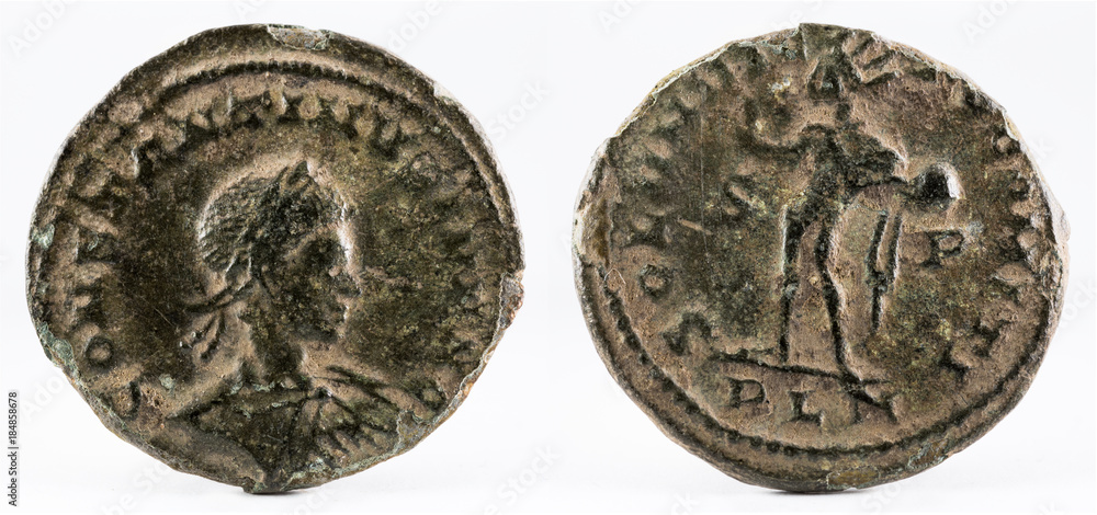 Ancient Roman copper coin of Emperor Constantine II. Ancient Roman copper coin of Emperor Constantine II.