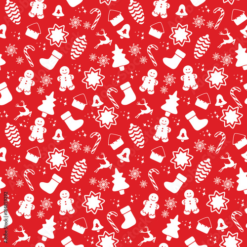 Seamless pattern with Christmas elements isolated on a white background. Vector illustration