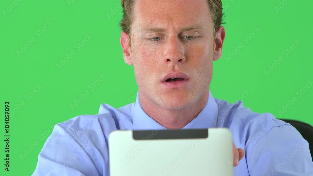 Close-up of businessman's smile on greenscreen Close-up of businessman's smile on greenscreen