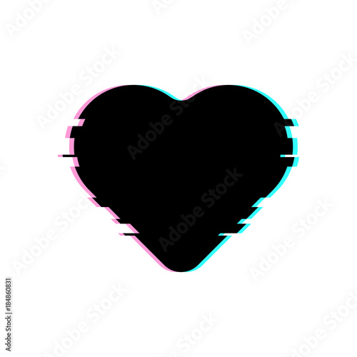 Black Heart in Glitch Style. Vector Heart