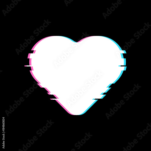 White Heart in Glitch Style. Vector Heart