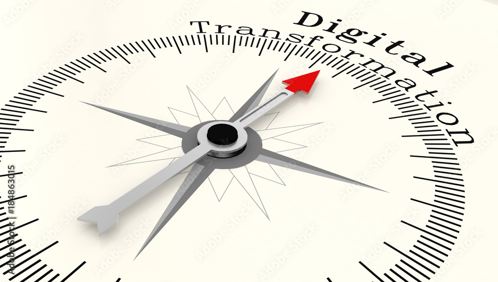 Compass with arrow pointing to the word Digital Transformation Compass with arrow pointing to the word Digital Transformation