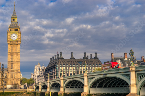 Big Ben and Westminster bridge in London  UK.