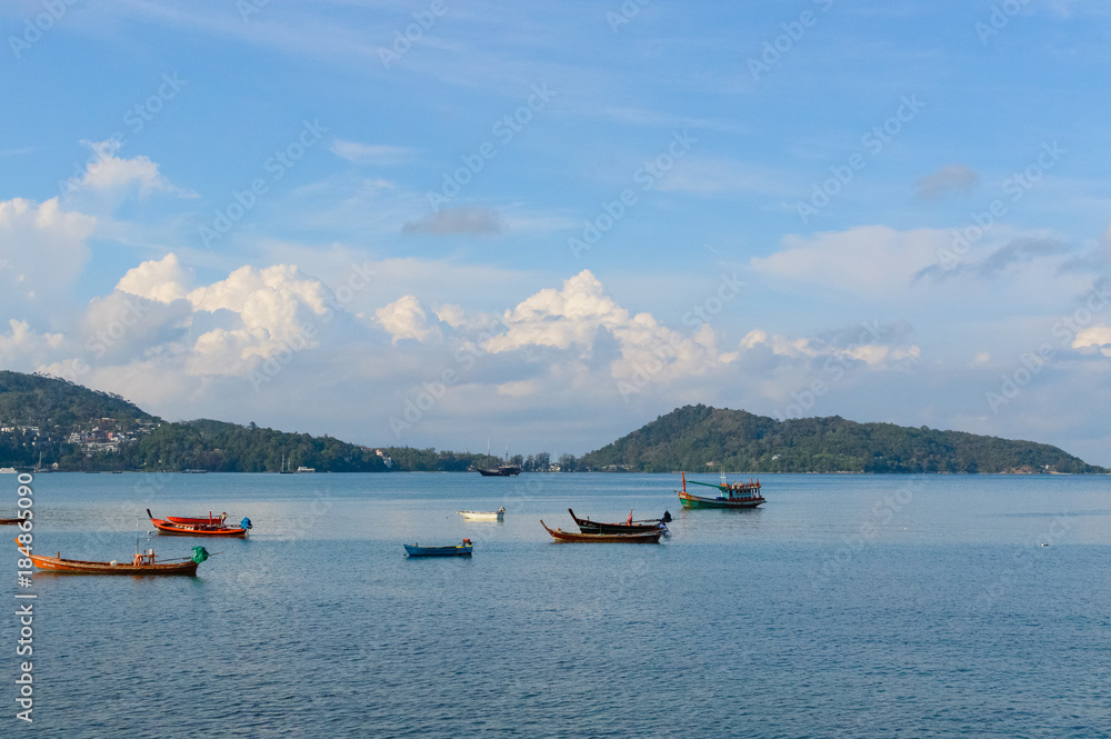 Beautiful sea landscape with boat at Phuket, Thailand