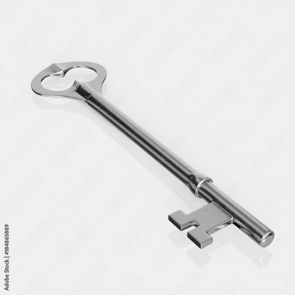 Isolate Classic Key on a Seamless and Slight Reflective Surface Isolate Classic Key on a Seamless and Slight Reflective Surface