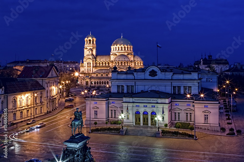Sofia city centre at night, Bulgaria