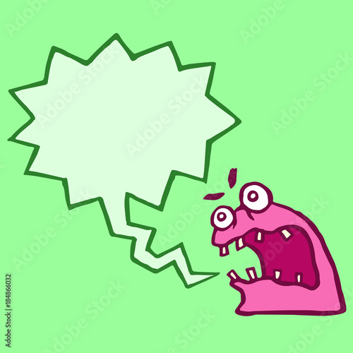 Red monster sponge with speech cloud. Vector illustration.