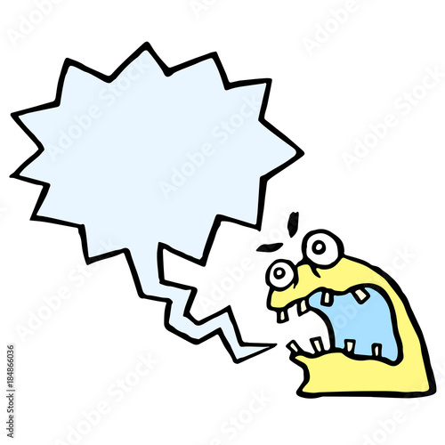 Cute yellow knot monster. Speech cloud. Isolated vector illustration.