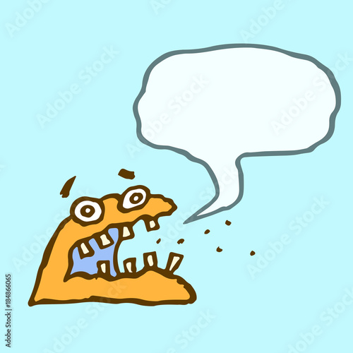 Orange monster sponge with speech cloud. Vector illustration.