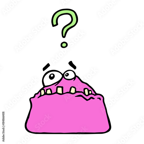 Cute surprised pink clot monster. Isolated vector illustration.