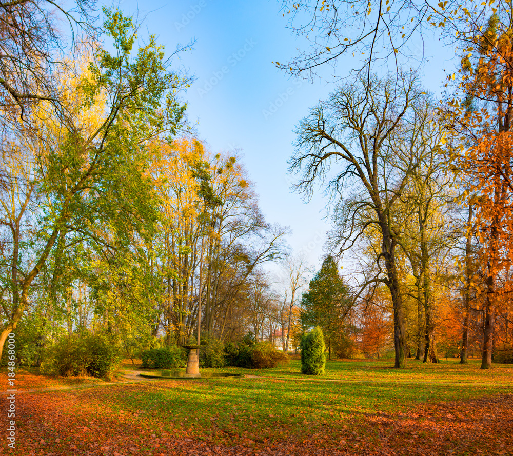 Golden autumn in old park. Kromeriz, Czech Republic