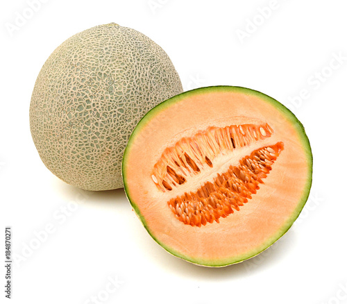 Melon cut piece isolated on white background.