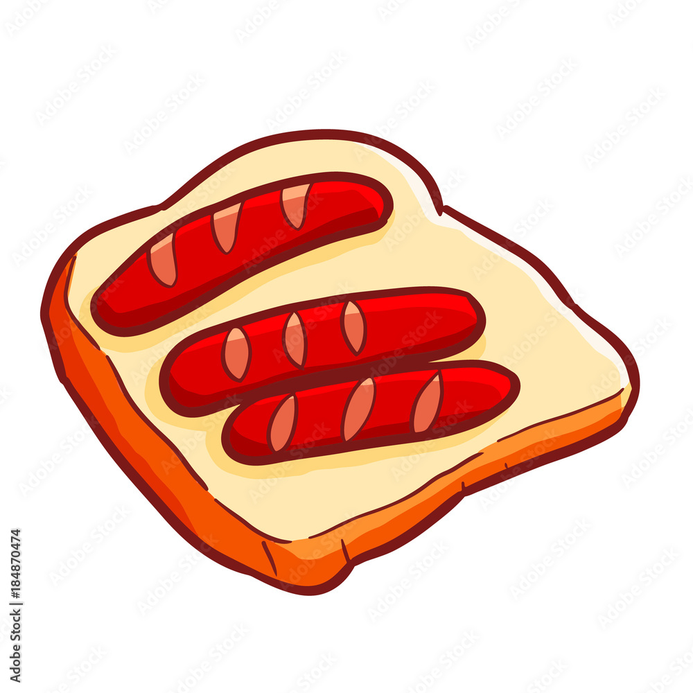 Funny and yummy bread with sausage on it ready to eat - vector. Funny and yummy bread with sausage on it ready to eat - vector.