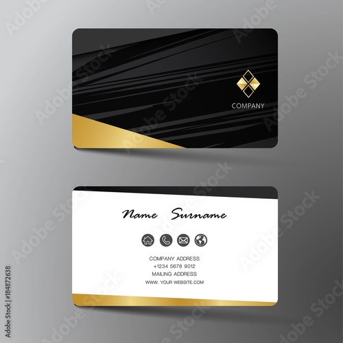 Modern business card template design. With inspiration from the abstract. Contact card for company. Two sided black and gold on the black background. Vector illustration. 
