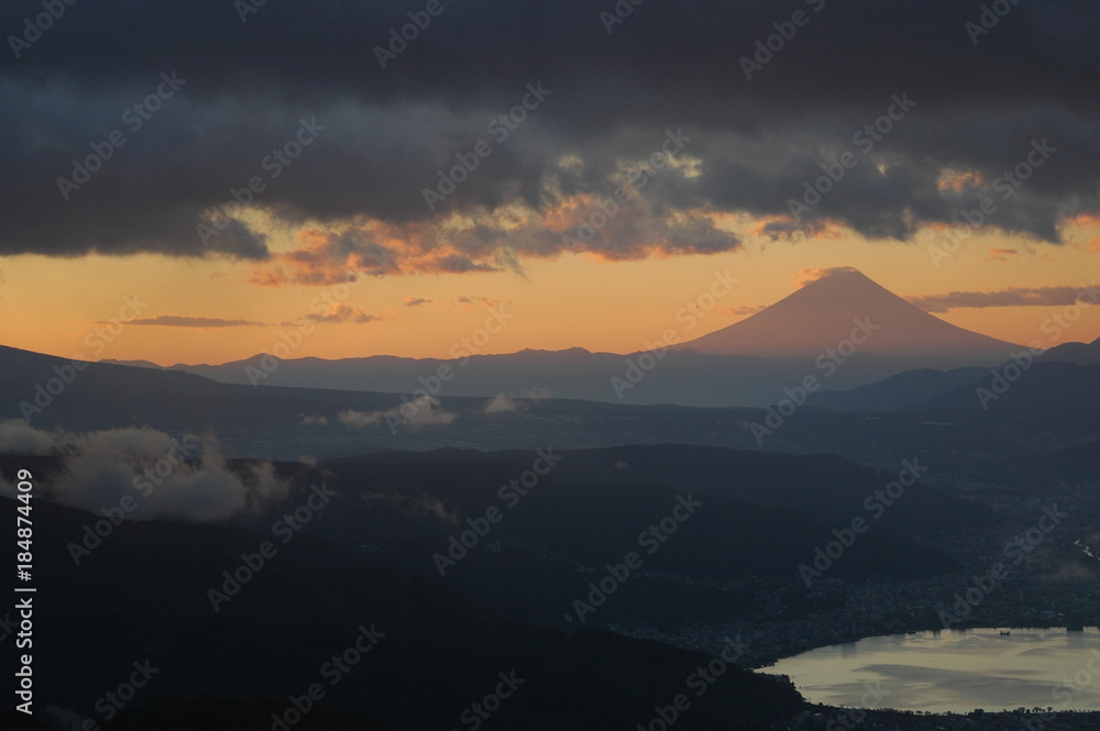諏訪湖　富士山望遠