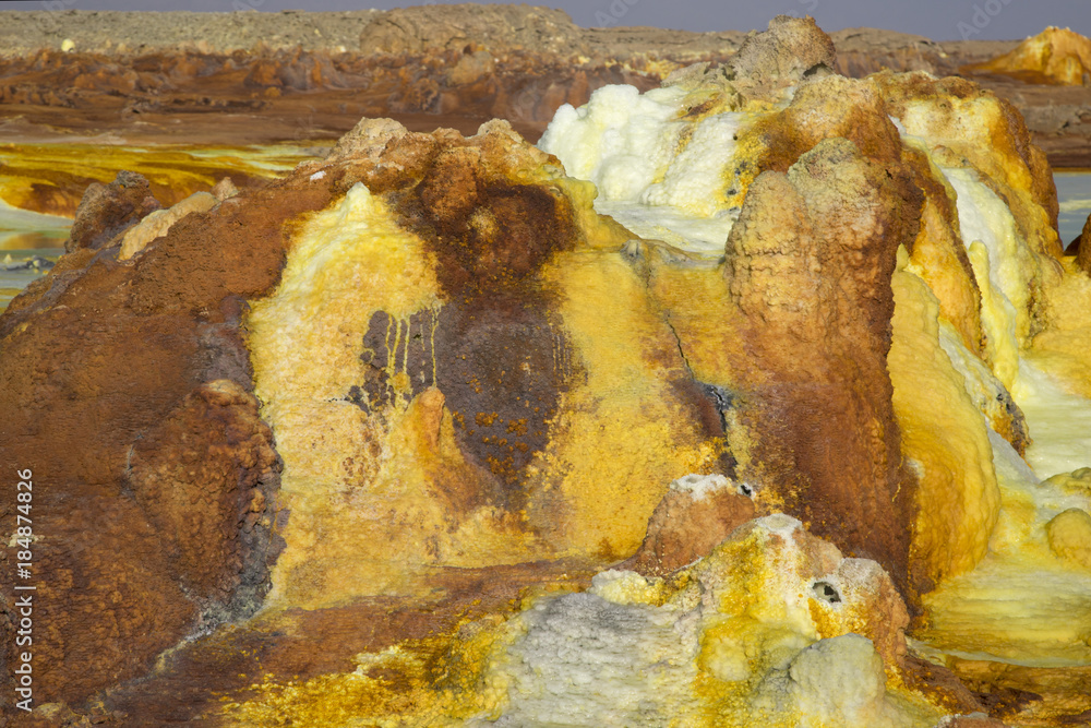 Dalol, Dankakil Depression. Volcanic hot springs of Ethiopia. Earth’s