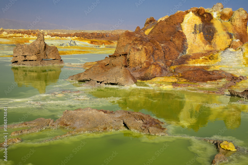 Dalol, Dankakil Depression. Volcanic hot springs of Ethiopia. Earth’s