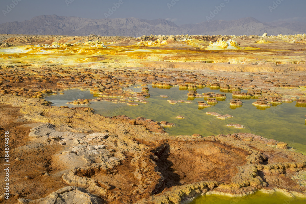 Dalol, Dankakil Depression. Volcanic hot springs of Ethiopia. Earth’s