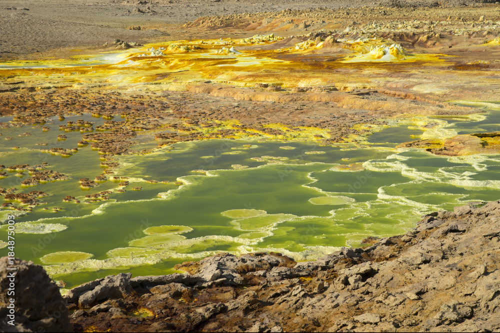 Dalol, Dankakil Depression. Volcanic hot springs of Ethiopia. Earth’s