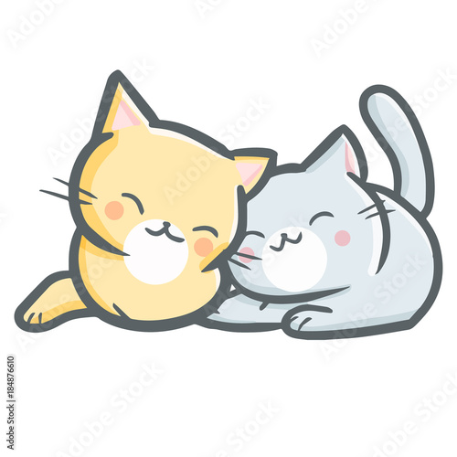 Cute and funny 2 cats close together - vector.