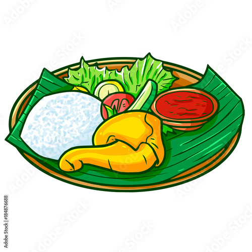 Traditional grilled chicken with rice and chili set, or "Paket Ayam Bakar" in Bahasa Indonesia. A traditional meals from Indonesia - vector.