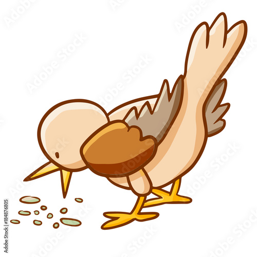 Funny and cute brown bird eating - vector.
