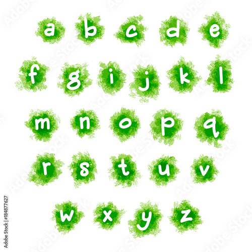 Artistic and cool alphabet with green grass texture watercolor background - vector.